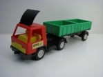  Buldog retro hračka tahač s návěsem Červená kabina, zelené nástavby Igra G 
